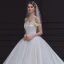 High-end White Satin Bridal Wedding Dresses 2020 Ball Gown Off-The-Shoulder Short Sleeve Backless Pearl Sash Chapel Train Ruffle
