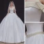 High-end White Satin Bridal Wedding Dresses 2020 Ball Gown Off-The-Shoulder Short Sleeve Backless Pearl Sash Chapel Train Ruffle