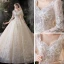 Vintage / Retro Champagne Bridal Wedding Dresses 2020 Ball Gown Square Neckline Long Sleeve Backless Appliques Lace Sequins Beading Chapel Train Ruffle