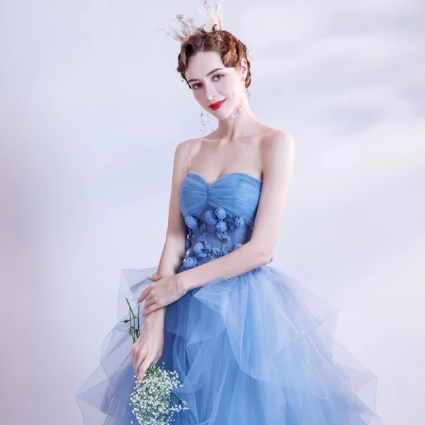 Elegant Hav Blå Dancing Ballkjoler 2020 Ballkjole Kjæreste Uten Ermer Appliques Blomst Beading Lange Buste Ryggløse Formelle Kjoler