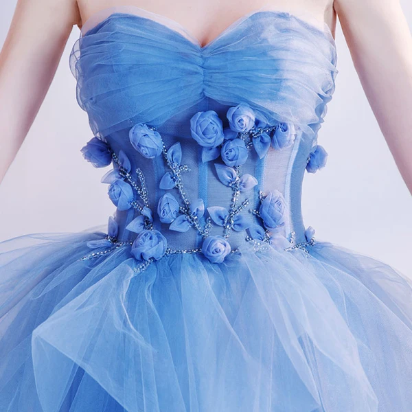 Elegant Hav Blå Dancing Ballkjoler 2020 Ballkjole Kjæreste Uten Ermer Appliques Blomst Beading Lange Buste Ryggløse Formelle Kjoler