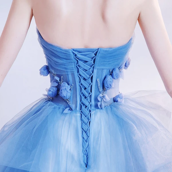 Elegant Hav Blå Dancing Ballkjoler 2020 Ballkjole Kjæreste Uten Ermer Appliques Blomst Beading Lange Buste Ryggløse Formelle Kjoler