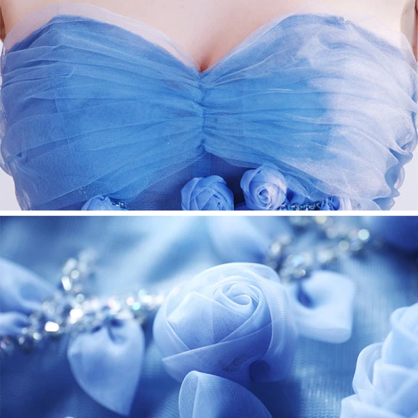 Elegant Hav Blå Dancing Ballkjoler 2020 Ballkjole Kjæreste Uten Ermer Appliques Blomst Beading Lange Buste Ryggløse Formelle Kjoler