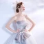 Modest / Simple Grey Dancing Prom Dresses 2020 Ball Gown Strapless Sleeveless Beading Pearl Floor-Length / Long Ruffle Backless Formal Dresses