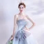 Modest / Simple Grey Dancing Prom Dresses 2020 Ball Gown Strapless Sleeveless Beading Pearl Floor-Length / Long Ruffle Backless Formal Dresses
