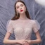 Illusion Blushing Pink Dancing Prom Dresses 2020 A-Line / Princess See-through High Neck Puffy Short Sleeve Sequins Beading Floor-Length / Long Ruffle Formal Dresses