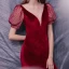 Sexy Rot Velour Abendkleider 2020 Meerjungfrau Durchsichtige Tiefer V-Ausschnitt Geschwollenes Lange Ärmel Perlenstickerei Geflecktes Tülle Sweep / Pinsel Zug Festliche Kleider