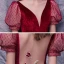 Sexy Rot Velour Abendkleider 2020 Meerjungfrau Durchsichtige Tiefer V-Ausschnitt Geschwollenes Lange Ärmel Perlenstickerei Geflecktes Tülle Sweep / Pinsel Zug Festliche Kleider