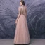 Fashion Pearl Pink Dancing Prom Dresses 2020 A-Line / Princess See-through High Neck Puffy Short Sleeve Appliques Lace Beading Floor-Length / Long Ruffle Formal Dresses