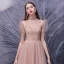 Fashion Pearl Pink Dancing Prom Dresses 2020 A-Line / Princess See-through High Neck Puffy Short Sleeve Appliques Lace Beading Floor-Length / Long Ruffle Formal Dresses