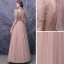 Fashion Pearl Pink Dancing Prom Dresses 2020 A-Line / Princess See-through High Neck Puffy Short Sleeve Appliques Lace Beading Floor-Length / Long Ruffle Formal Dresses