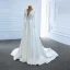 High End Weiß Satin Garten / Im Freien Brautkleider / Hochzeitskleider 2020 A Linie Durchsichtige Tiefer V-Ausschnitt Lange Ärmel Rückenfreies Stoffgürtel Perlenstickerei Perle Gespaltete Front Sweep / Pinsel Zug