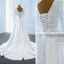High End Weiß Satin Garten / Im Freien Brautkleider / Hochzeitskleider 2020 A Linie Durchsichtige Tiefer V-Ausschnitt Lange Ärmel Rückenfreies Stoffgürtel Perlenstickerei Perle Gespaltete Front Sweep / Pinsel Zug