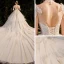 Luxus / Herrlich Champagner Durchsichtige Hochzeits Brautkleider / Hochzeitskleider 2020 Ballkleid Stehkragen Ärmellos Rückenfreies Handgefertigt Pailletten Perlenstickerei Perle Glanz Tülle Königliche Schleppe Rüschen