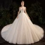 Luxury / Gorgeous Champagne See-through Bridal Wedding Dresses 2020 Ball Gown High Neck Short Sleeve Backless Beading Pearl Rhinestone Glitter Tulle Cathedral Train Ruffle