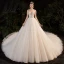 Luxury / Gorgeous Champagne See-through Bridal Wedding Dresses 2020 Ball Gown High Neck Short Sleeve Backless Beading Pearl Rhinestone Glitter Tulle Cathedral Train Ruffle