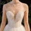 Luxury / Gorgeous Champagne See-through Bridal Wedding Dresses 2020 Ball Gown High Neck Short Sleeve Backless Beading Pearl Rhinestone Glitter Tulle Cathedral Train Ruffle