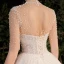 Luxury / Gorgeous Champagne See-through Bridal Wedding Dresses 2020 Ball Gown High Neck Short Sleeve Backless Beading Pearl Rhinestone Glitter Tulle Cathedral Train Ruffle