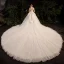 Luxury / Gorgeous Champagne Bridal Wedding Dresses 2020 Ball Gown See-through Scoop Neck 3/4 Sleeve Backless Appliques Lace Beading Rhinestone Glitter Tulle Royal Train Ruffle