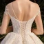 Luxury / Gorgeous Champagne Bridal Wedding Dresses 2020 Ball Gown See-through Scoop Neck 3/4 Sleeve Backless Appliques Lace Beading Rhinestone Glitter Tulle Royal Train Ruffle