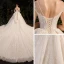 Luxury / Gorgeous Champagne Bridal Wedding Dresses 2020 Ball Gown See-through Scoop Neck 3/4 Sleeve Backless Appliques Lace Beading Rhinestone Glitter Tulle Royal Train Ruffle
