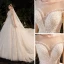 Luxury / Gorgeous Champagne Bridal Wedding Dresses 2020 Ball Gown See-through Scoop Neck 3/4 Sleeve Backless Appliques Lace Beading Rhinestone Glitter Tulle Royal Train Ruffle
