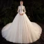Illusion Champagne Bridal Wedding Dresses 2020 Ball Gown High Neck 3/4 Sleeve Backless Beading Glitter Tulle Royal Train Ruffle