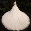 Illusion Champagne Bridal Wedding Dresses 2020 Ball Gown High Neck 3/4 Sleeve Backless Beading Glitter Tulle Royal Train Ruffle