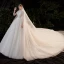 Illusion Champagne Bridal Wedding Dresses 2020 Ball Gown High Neck 3/4 Sleeve Backless Beading Glitter Tulle Royal Train Ruffle