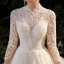 Illusion Champagne Bridal Wedding Dresses 2020 Ball Gown High Neck 3/4 Sleeve Backless Beading Glitter Tulle Royal Train Ruffle