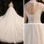 Illusion Champagne Bridal Wedding Dresses 2020 Ball Gown High Neck 3/4 Sleeve Backless Beading Glitter Tulle Royal Train Ruffle