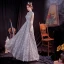 Chinese style Grey See-through Prom Dresses 2020 A-Line / Princess High Neck Sleeveless Pearl Glitter Tulle Floor-Length / Long Backless Formal Dresses
