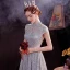 Chinese style Grey See-through Prom Dresses 2020 A-Line / Princess High Neck Sleeveless Pearl Glitter Tulle Floor-Length / Long Backless Formal Dresses