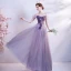 Flower Fairy Purple Dancing Prom Dresses 2020 A-Line / Princess Off-The-Shoulder Short Sleeve Appliques Flower Beading Glitter Tulle Floor-Length / Long Ruffle Backless