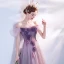 Flower Fairy Purple Dancing Prom Dresses 2020 A-Line / Princess Off-The-Shoulder Short Sleeve Appliques Flower Beading Glitter Tulle Floor-Length / Long Ruffle Backless