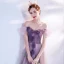 Flower Fairy Purple Dancing Prom Dresses 2020 A-Line / Princess Off-The-Shoulder Short Sleeve Appliques Flower Beading Glitter Tulle Floor-Length / Long Ruffle Backless