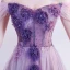 Flower Fairy Purple Dancing Prom Dresses 2020 A-Line / Princess Off-The-Shoulder Short Sleeve Appliques Flower Beading Glitter Tulle Floor-Length / Long Ruffle Backless