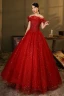 Chic / Beautiful Burgundy Prom Dresses 2020 Ball Gown Off-The-Shoulder Short Sleeve Feather Beading Sequins Floor-Length / Long Ruffle Backless Formal Dresses