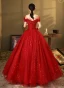 Chic / Beautiful Burgundy Prom Dresses 2020 Ball Gown Off-The-Shoulder Short Sleeve Feather Beading Sequins Floor-Length / Long Ruffle Backless Formal Dresses