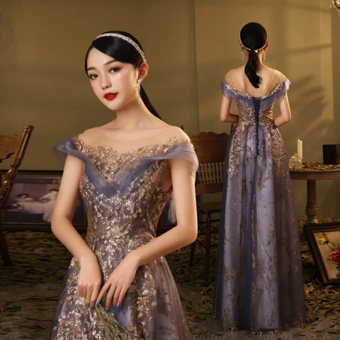 Elegant Royal Blue Dancing Prom Dresses 2020 A-Line / Princess See-through Scoop Neck Short Sleeve Sequins Floor-Length / Long Ruffle Backless Formal Dresses