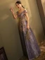 Élégant Bleu Roi Dansant Robe De Bal 2020 Princesse Transparentes Encolure Dégagée Manches Courtes Paillettes Longue Volants Dos Nu Robe De Ceremonie