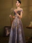 Élégant Bleu Roi Dansant Robe De Bal 2020 Princesse Transparentes Encolure Dégagée Manches Courtes Paillettes Longue Volants Dos Nu Robe De Ceremonie