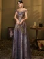 Élégant Bleu Roi Dansant Robe De Bal 2020 Princesse Transparentes Encolure Dégagée Manches Courtes Paillettes Longue Volants Dos Nu Robe De Ceremonie