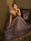 Élégant Bleu Roi Dansant Robe De Bal 2020 Princesse Transparentes Encolure Dégagée Manches Courtes Paillettes Longue Volants Dos Nu Robe De Ceremonie