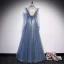 Vintage / Originale Océan Bleu Transparentes Dansant Robe De Bal 2020 Princesse Col Haut Gonflée Manches Longues Perlage Paillettes Longue Volants Dos Nu Robe De Ceremonie