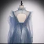 Vintage / Originale Océan Bleu Transparentes Dansant Robe De Bal 2020 Princesse Col Haut Gonflée Manches Longues Perlage Paillettes Longue Volants Dos Nu Robe De Ceremonie