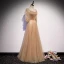 Victorian Style Champagne Dancing Prom Dresses 2020 A-Line / Princess Square Neckline Puffy 1/2 Sleeves Beading Pearl Glitter Tulle Floor-Length / Long Ruffle Backless Formal Dresses