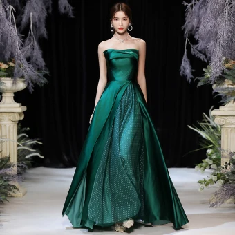 Mode Vert Foncé Dansant Robe De Bal 2020 Princesse Bustier Sans Manches Tachetée Tulle Longue Volants Dos Nu Robe De Ceremonie