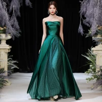 Moda Verde Oscuro Bailando Vestidos de gala 2020 A-Line / Princess Sin Tirantes Sin Mangas Manchado Tul Largos Ruffle Sin Espalda Vestidos Formales