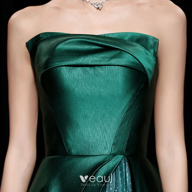 Shop 2020 Emerald Green Long Strapless Backless Prom Dresses with Pocket  under 120